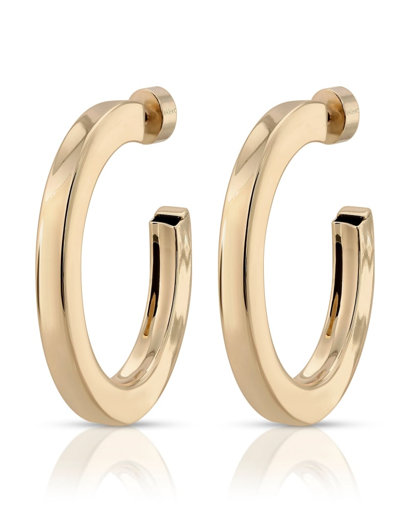 Front of a size one-size-fits-all Baby Alexis Hoops Gold in Gold by Eklexic. | dia_product_style_image_id:285576